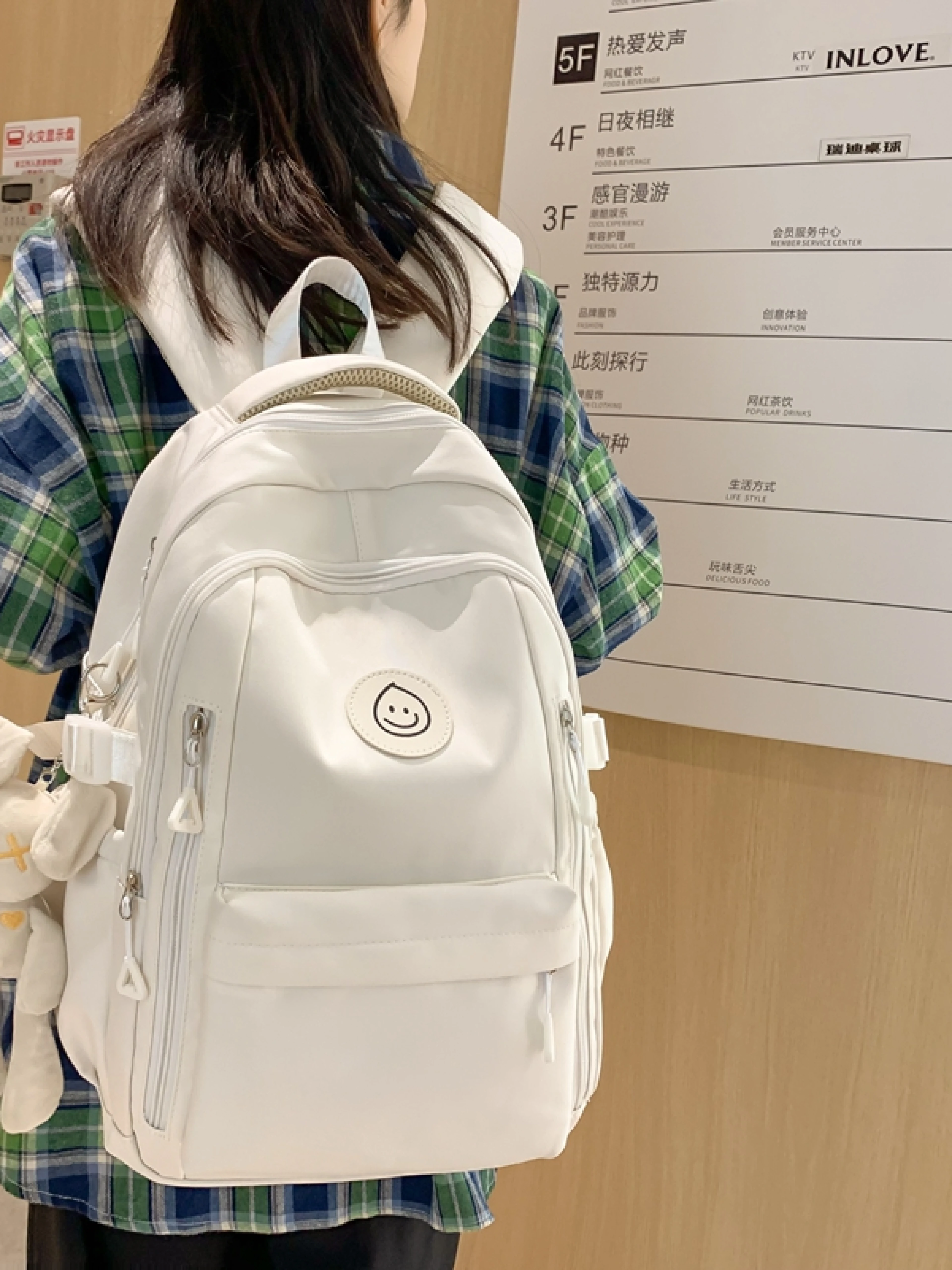 宽肩带书包女大学生日系ins轻便休闲大容量背包初中生减负双肩包 无挂件（35）