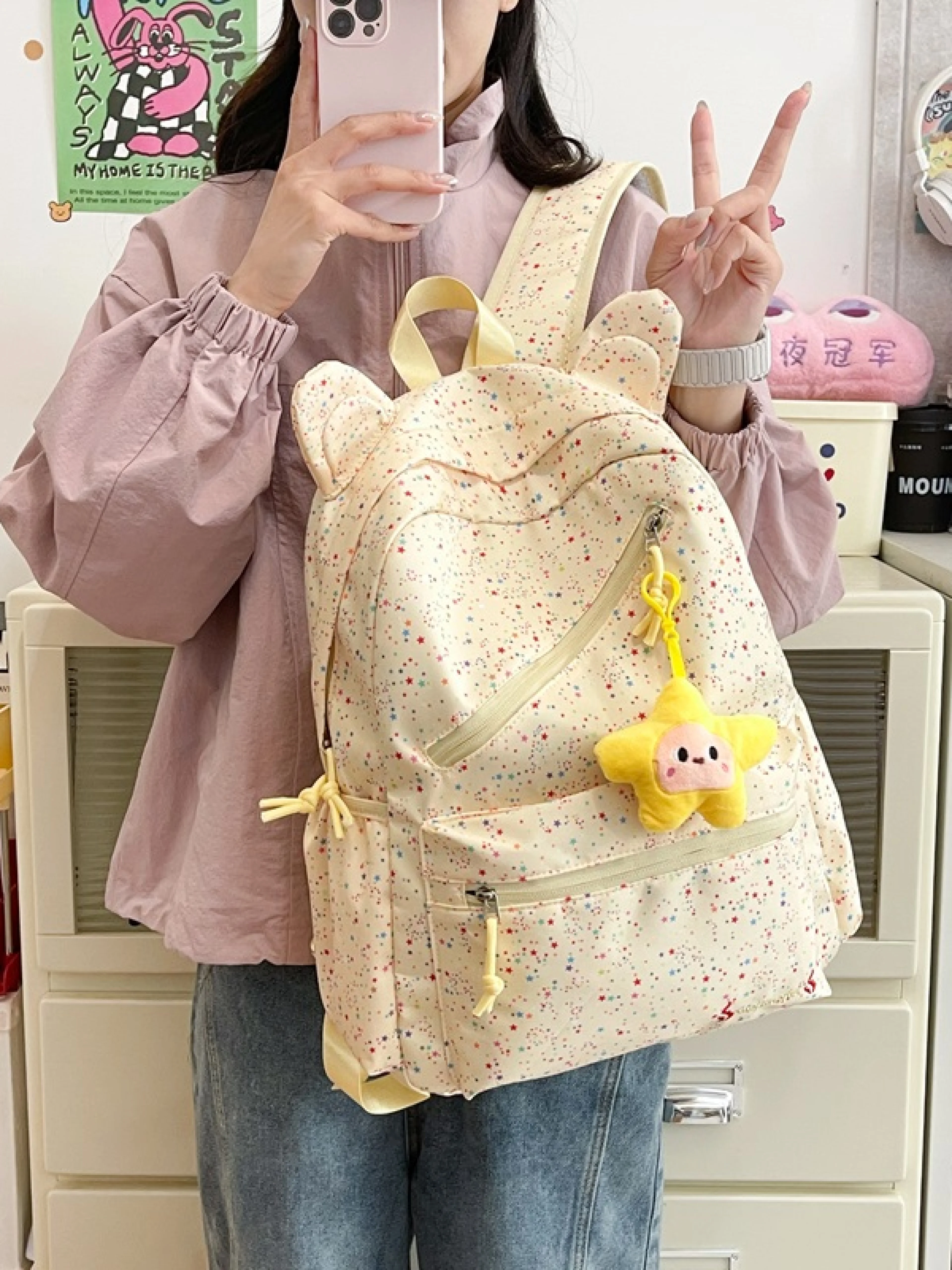 满天星女款双肩包大容量学生书包两色可选工厂直发背包