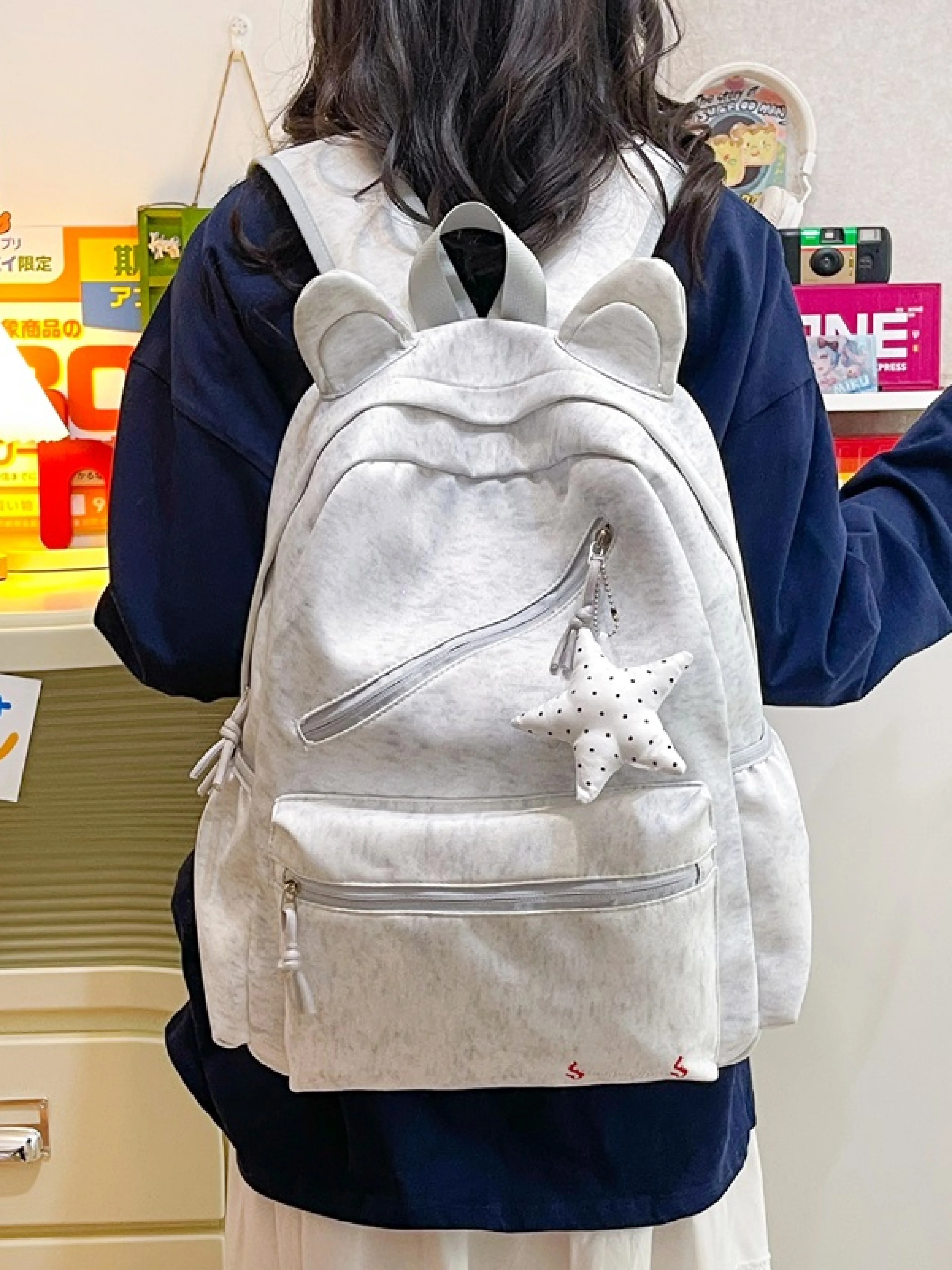 加厚晕染双肩包大容量可爱兔耳朵小清新书包女款学生背包